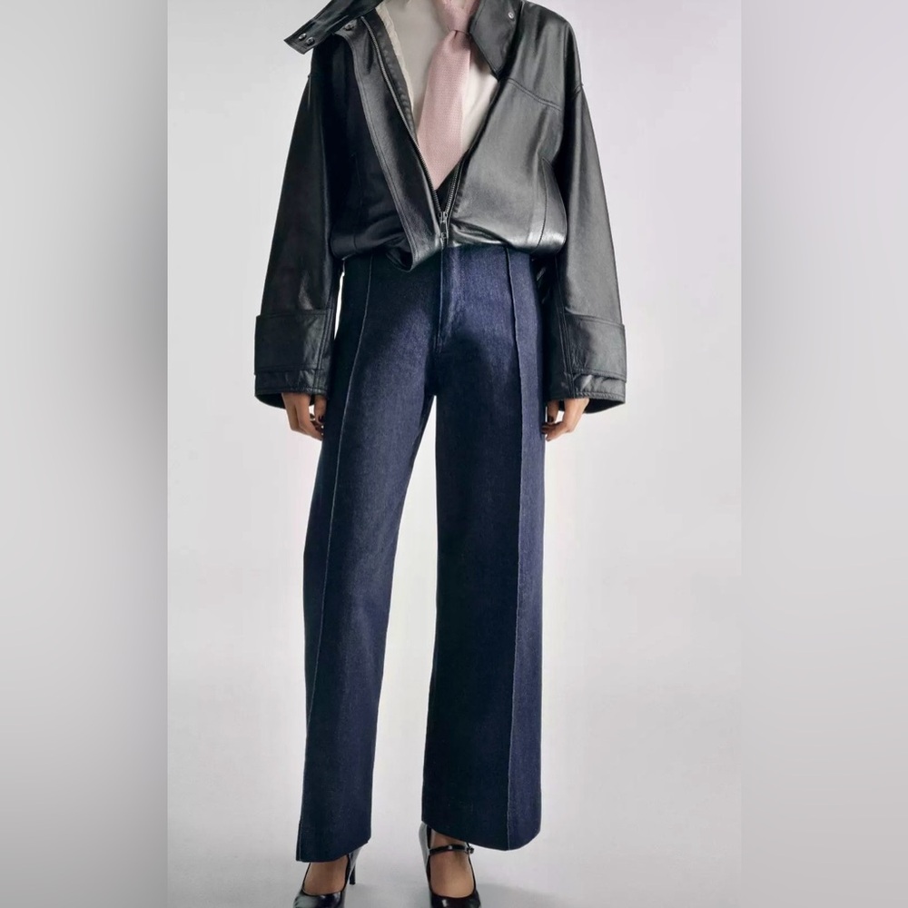Zara Dark Blue High-Rise Denim Trousers